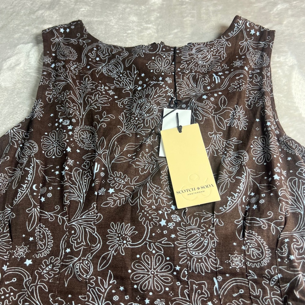 NWT Scotch & Soda Women's Medium Dress Brown Hot Fudge Celestial Linen Blend